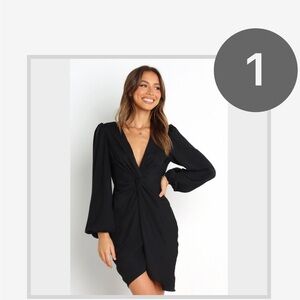 Petal & Pup Black Ruched Wrap Dress with Bishop Sleeves